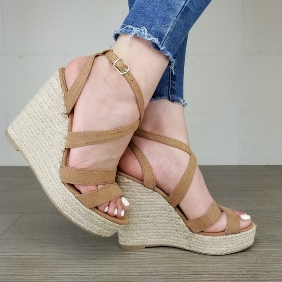 Espadrilles Tan Open Toe Wedge Sandal - Q - Picture 5 of 8